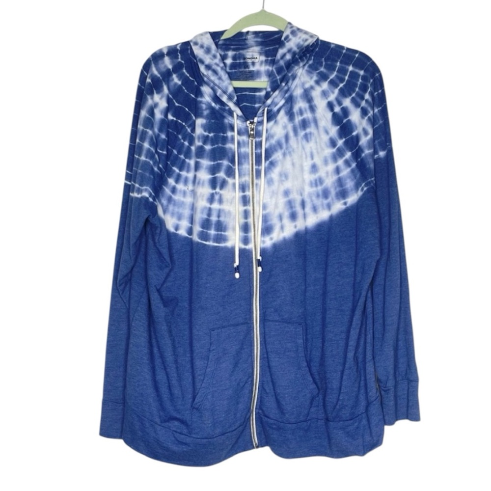Sonoma Hippie blue and white tie-dye full-zip hoodie zipper front jacket Size 2X